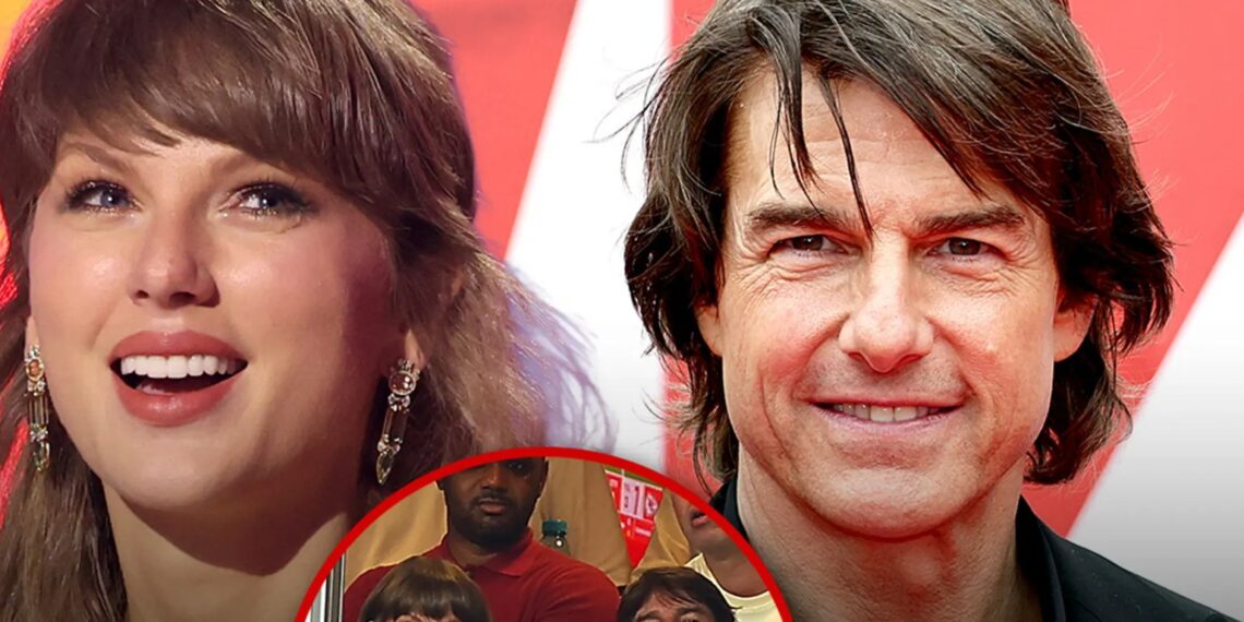 Tom Cruise en Taylor Swift tijdens een NFL-wedstrijd.