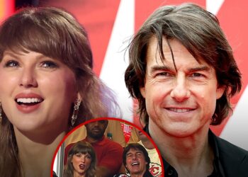 Tom Cruise en Taylor Swift tijdens een NFL-wedstrijd.